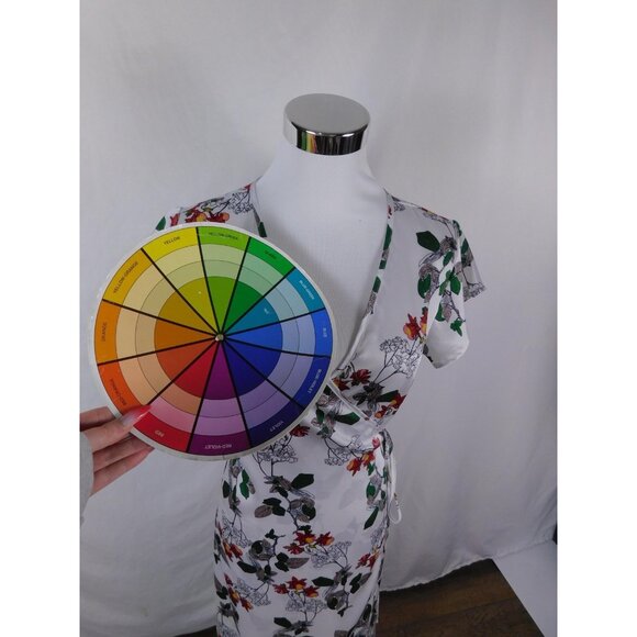 jenn & jo Dress Womens Small White Floral Wrap V-Neck Short Sleeve Tie Waist - Picture 9 of 11